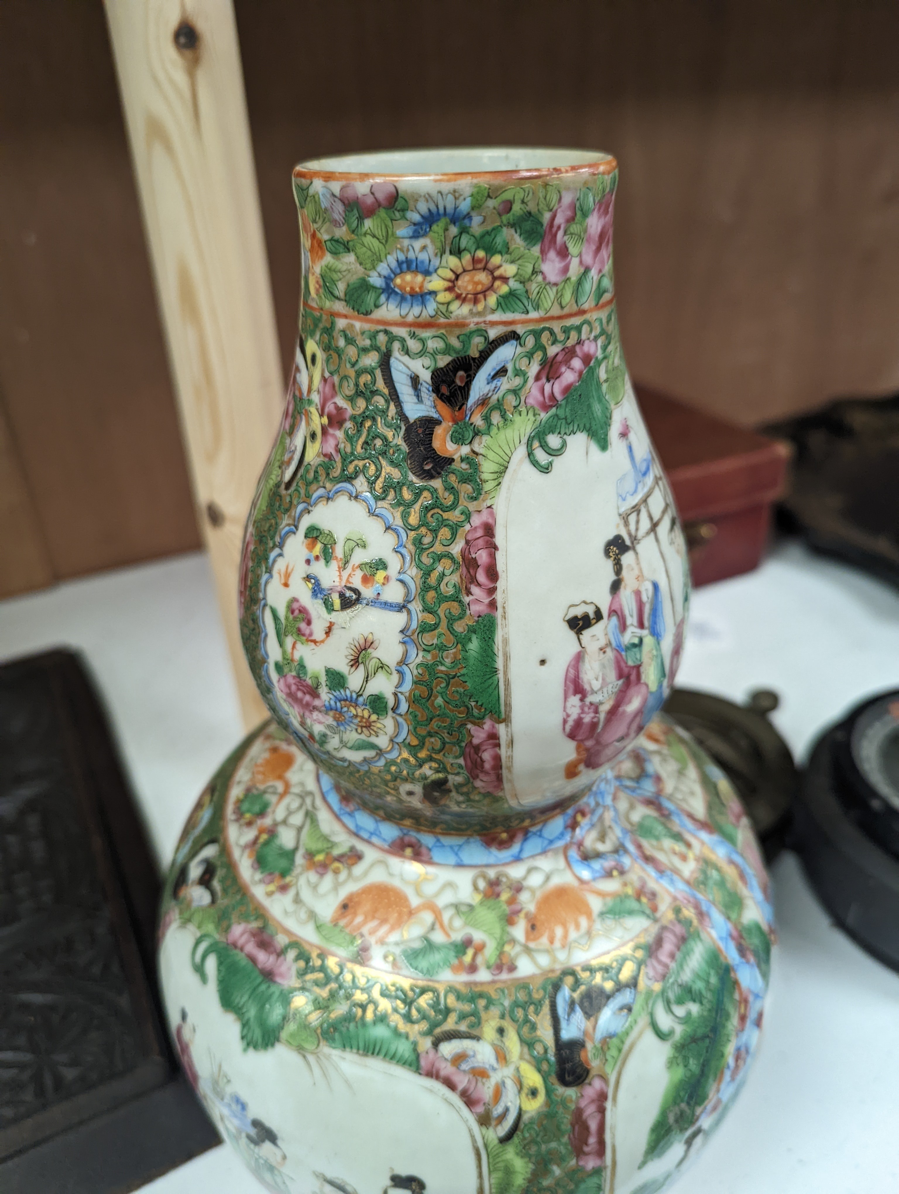 A 19th century Chinese famille rose double gourd vase - 31cm high